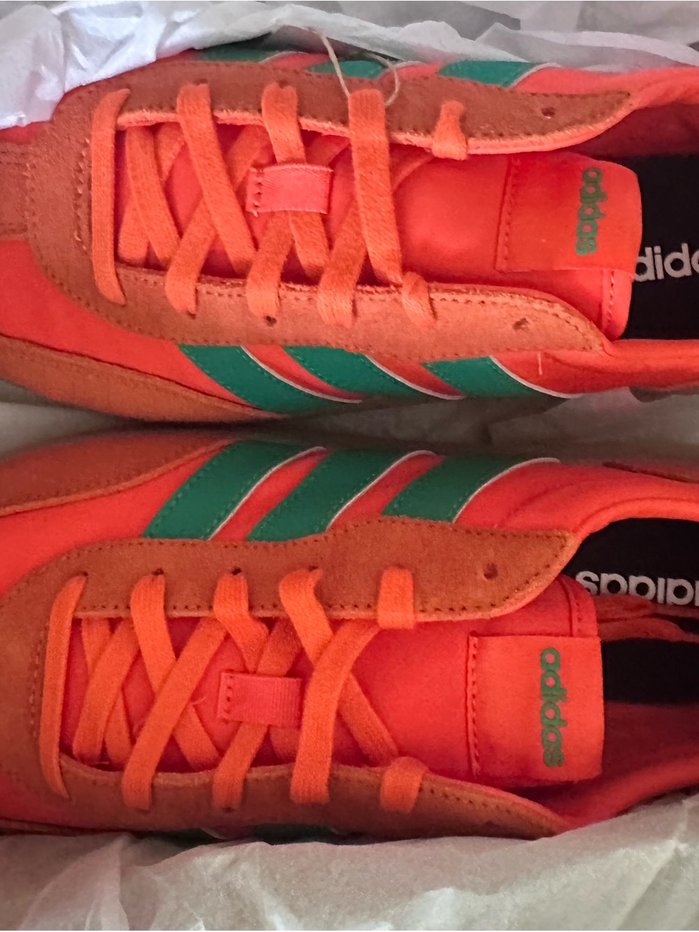 adidas Orange Sneakers with Green Stripes